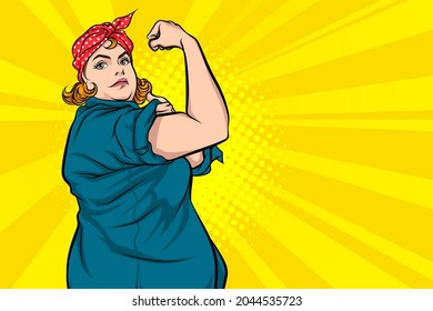 fat woman confident actions we can do it  Pop Art Comic Style