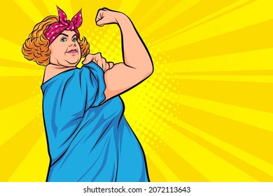 fat woman confident actions we can do it  Pop Art Comic Style