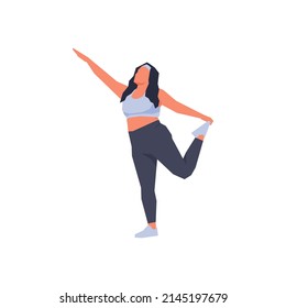 Fat woman doing weight loss workout program simple flat vector character illustration.