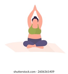 fat woman doing yoga pose lotus