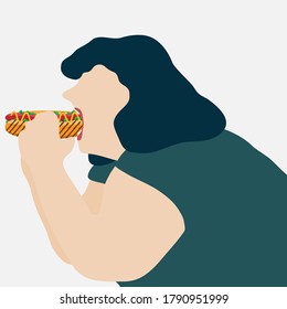 A fat woman eats up. Vector image, eps 10