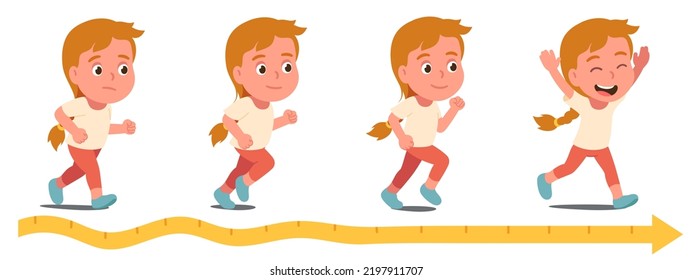 Fat Woman Exercising Jogging To Lose Weight. Running Obese Person Weight Loss Process Stages. Girl Training To Become Fit, Slim. Sport, Fitness, Health, Overweight Concept Flat Vector Illustration