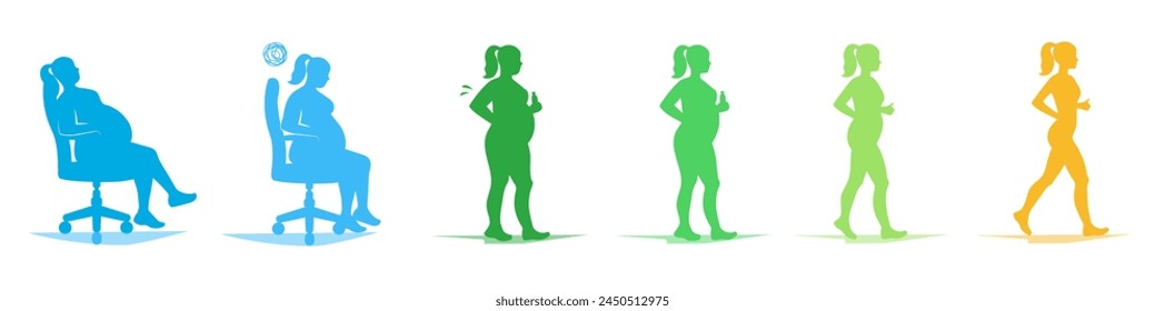 Fat woman getting up, running icon