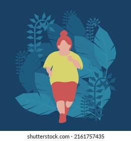 Fat Woman Jogging In Nature Illustration