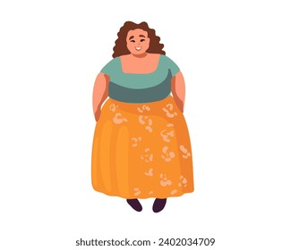 Fat woman in a long outfit, vector illustration in cartoon style