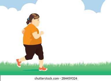 Fat woman lose weight with try jogging in park
