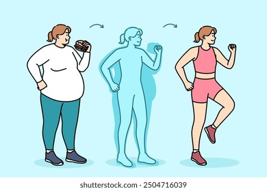 La mujer gorda pierde peso al dejar de comer comida rápida y comenzar a hacer ejercicio o correr. Las niñas pierden peso al eliminar el exceso de calorías y llevar un estilo de vida activo que mejora la digestión.