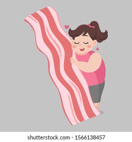 Fat woman love bacon,Ketogenic Diet weight loss Healthcare concept cartoon.