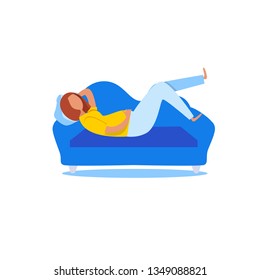 Fat woman lying on on sofa. Laziness concept. Relaxation. Health problems