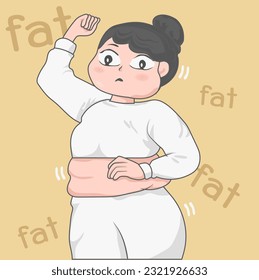 Fat woman, overweight, belly out