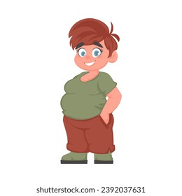 Mujer gorda posando y sonriendo. Niña con sobrepeso, tema de positividad corporal. Estilo de la caricatura