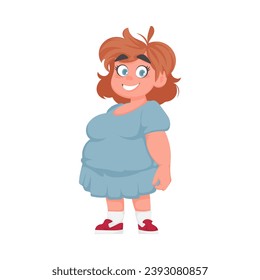 Fat woman posing and smiling. Cute overweight girl, body positivity theme. Cartoon style