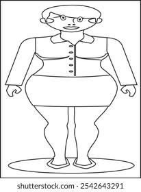 Fat woman with red hair overweight female body Coloring Page For Kids.