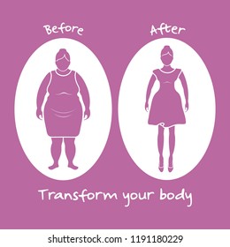 Fat woman and shapely woman. Transform your body. Sport and proper nutrition with excess weight and obesity.