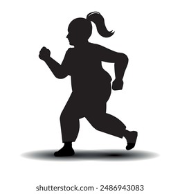 Fat woman silhouette and Sports. Slimming. Vector illustration.