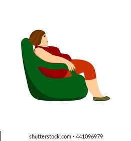 Fat Woman Sitting In A Chair. Obesity, Sedentary Lifestyle.