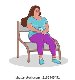 fat woman sitting holding bottle