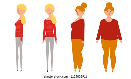 Fat woman and skinny woman side and front
