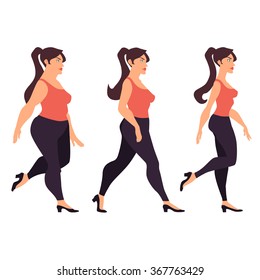 Fat Woman And Skinny Woman Walking Vector Illustration