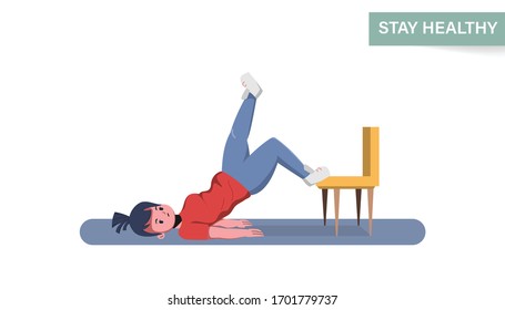 Fat woman take care of health and want to lose weight concept. Stay at home and stay healthy.