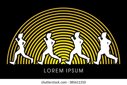 Fat woman turning into Thin designed on line curve background graphic vector.