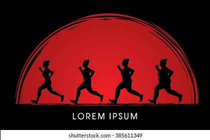 Fat woman turning into Thin designed on sunset background graphic vector.