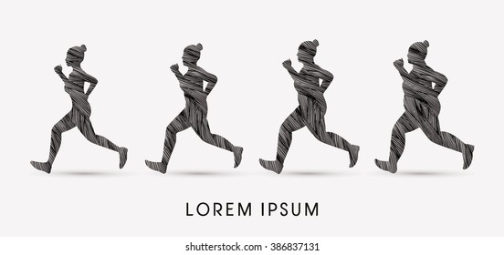 Fat woman turning into Thin designed using grunge brush graphic vector.