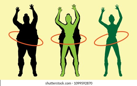 Fat Woman weight loss with hula hoop. All the objects are in different layers.