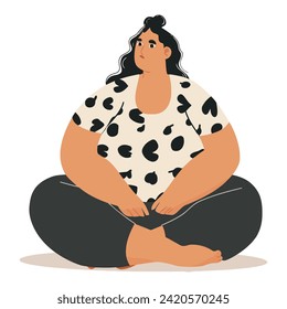 Mujeres grasas - Adoptando la Positividad Corporal y la Autoconfianza. Ilustración de vectores planos