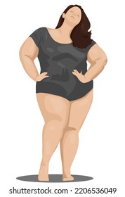 Fat women fashion model. Isolated on white. Vector graphics.