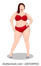 Fat women fashion model. Isolated on white. Vector graphics.