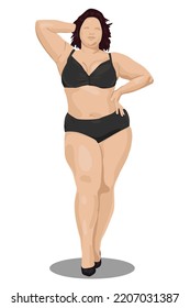 Fat women fashion model. Vector graphics. Isolated on white.