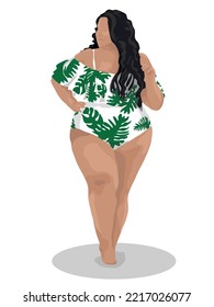 Fat women fashion model. Vector graphics. Isolated on transparent background.