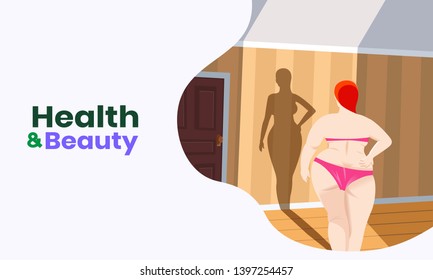 Fat women wearing bikini looking slim shadow.
