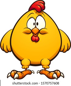 Fat yellow cartoon chicken standing and facing front clip art. Vector illustration with simple gradients. Some elements on separate layers. 
