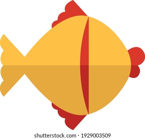 Fat yellow fish with red fins, illustration, vector on white background.