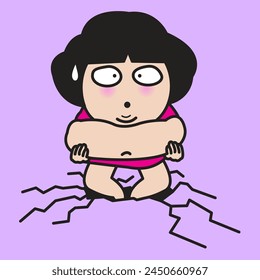 Fat Young Woman Holding Up Her Big Belly While Standing In Cracked Ground Concept Card Character illustration