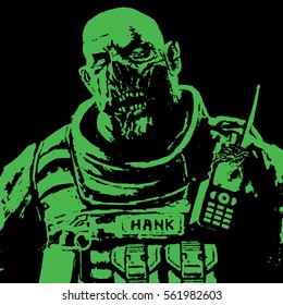 fat zombie soldiers green high vector illustration