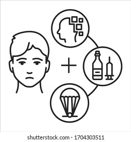 Fatal addiction and extreme black line icon. Excessive continuous use of prohibited substances. Pictogram for web page, mobile app, promo. UI UX GUI design element. Editable stroke.