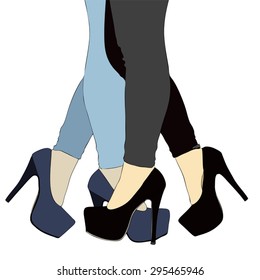 Fatal attraction between two women - Illustration representing the legs of two women who are seeking
