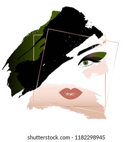 Fatal brunette. Woman's face with makeup. Abstract face. Fashion illustration.