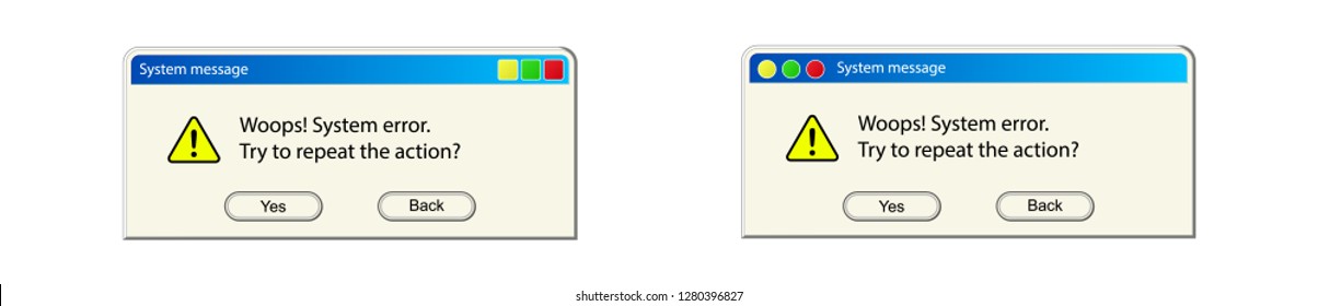 Fatal error warning information message template. Modern unix window computer information user interface sign, crash Report Background. Vector flat Illustration