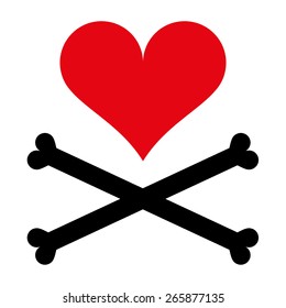 Fatal love sign. Heart and bones