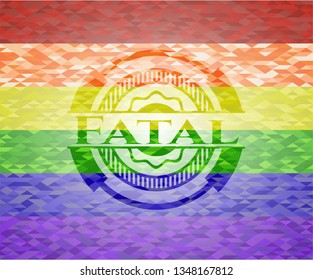 Fatal on mosaic background with the colors of the LGBT flag