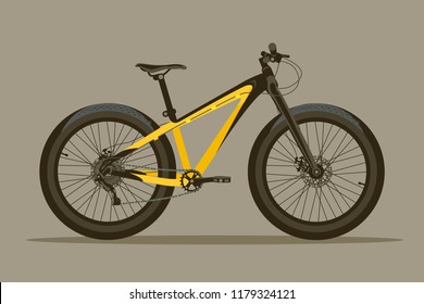 Fatbike, fat bike Detailed bicycle with thick tires on a khaki background vector illustration