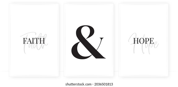 Fate and hope, vector. Three pieces poster design. Minimalist wall art, artwork. Wording design, lettering