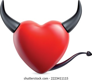 Fateful love. Devil heart isolated on white.Vector EPS-10