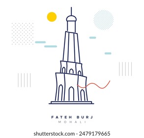 Fateh Burj -  Banda Singh Bahadur War Memorial - Mohali - Stock Illustration as EPS 10 File