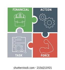 FATF - Financial Action Task Force Acronym. Business Concept Background. Vector Illustration Concept With Keywords And Icons. Lettering Illustration With Icons For Web Banner, Flyer, Landing Page 