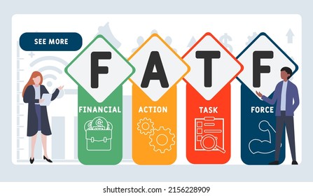 FATF - Financial Action Task Force Acronym. Business Concept Background. Vector Illustration Concept With Keywords And Icons. Lettering Illustration With Icons For Web Banner, Flyer, Landing Page 